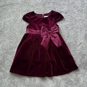 Rare Too- Toddler Velvet Burgundy Dress with Bow and Matching Bloomer 2T